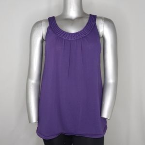 Joseph A. Knit Tank Top Sleeveless Braided Scoop Neck Nylon Stretch Purple XL